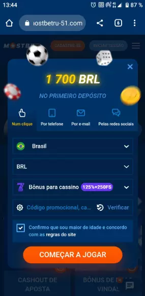 Login e cadastro no aplicativo móvel Mostbet