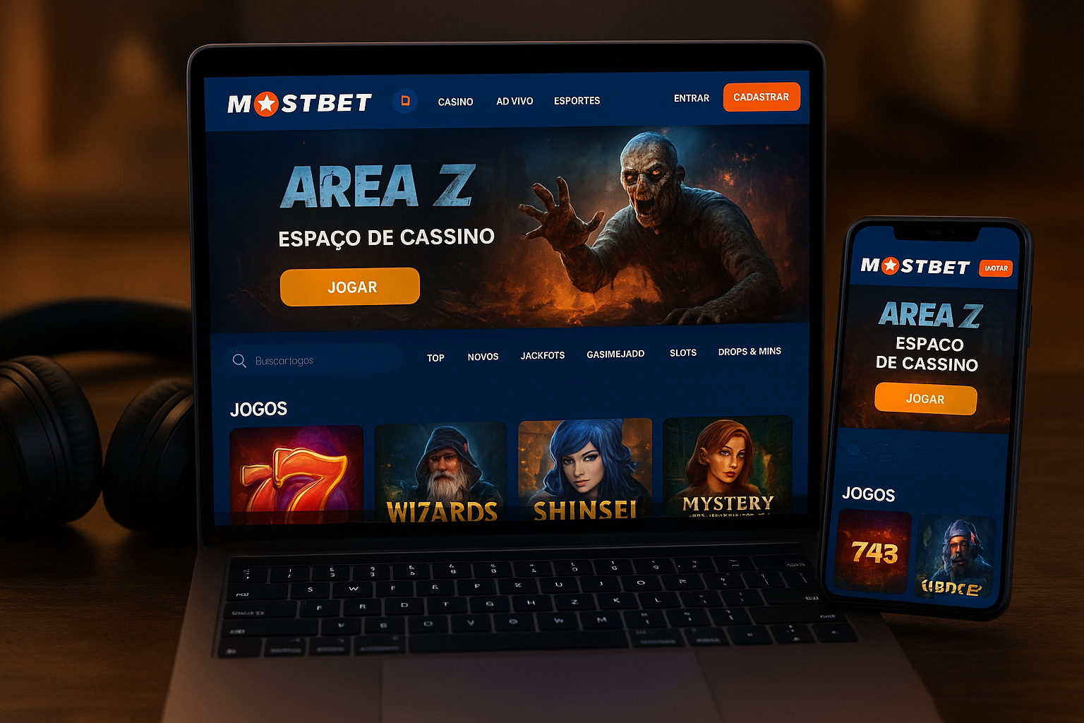 Design de interface do cassino Mostbet na Escola Área Z