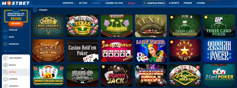 Tipos de pôquer no site da Mostbet